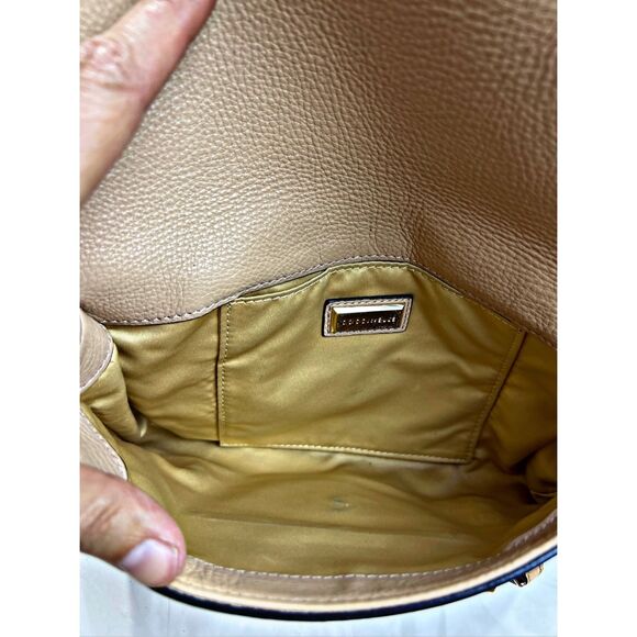 COCCINELLE Crossbody Handbag Leather Tumbleweed Tan Nude Color Gold Hardware